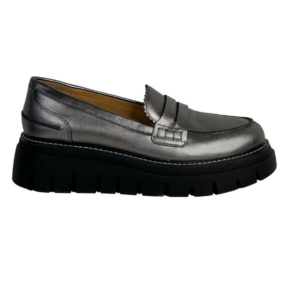 JSlides Tyler Platform Loafer Women 8.5 Metallic Silver Leather Chunky Sole Shoe - Picture 2 of 9